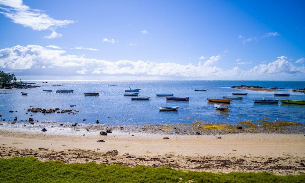 Traditional boats in the lagoon at Grand Gaube, Mauritius